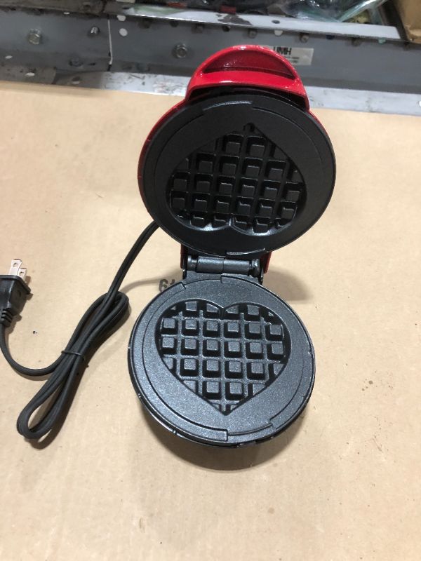 Photo 2 of Dash Express 8” Waffle Maker for Waffles, Paninis, Hash Browns + other Breakfast, Lunch, or Snacks, with Easy Clean, Dual Non-Stick Surfaces - Red Heart
