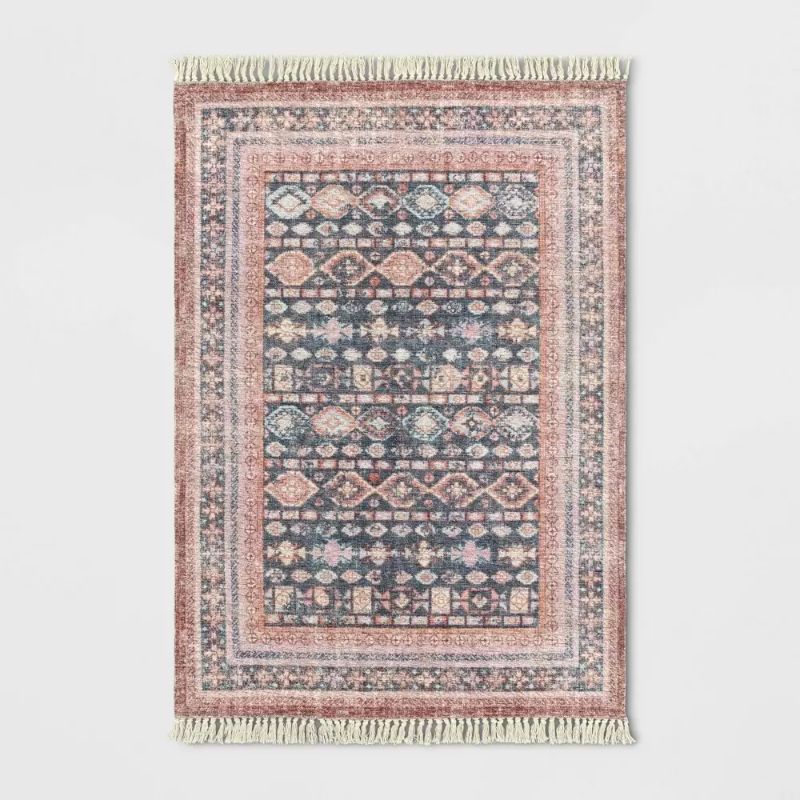 Photo 1 of 5"x7" Alexandra Floral Printed Border Persian Style Rug Blush Pink - Opalhouse
