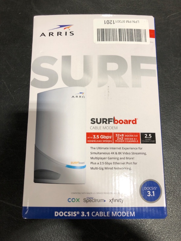 Photo 4 of ARRIS Surfboard S33 DOCSIS 3.1 Multi-Gigabit Cable Modem with 2.5 Gbps Ethernet Port, Approved for Cox, Xfinity, Spectrum & Others. NEW IN BOX.
