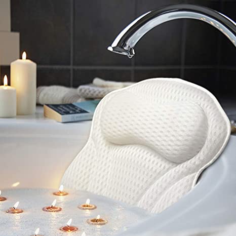 Photo 1 of AmazeFan Luxury Bath Pillow, Ergonomic Bathtub Spa Pillow with 4D Air Mesh Technology and 6 Suction Cups, Helps Support Head, Back, Shoulder and Neck, Fits All Bathtub, Hot Tub and Home Spa
