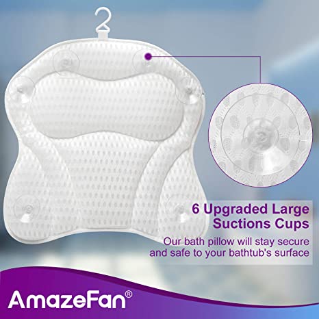 Photo 2 of AmazeFan Luxury Bath Pillow, Ergonomic Bathtub Spa Pillow with 4D Air Mesh Technology and 6 Suction Cups, Helps Support Head, Back, Shoulder and Neck, Fits All Bathtub, Hot Tub and Home Spa
