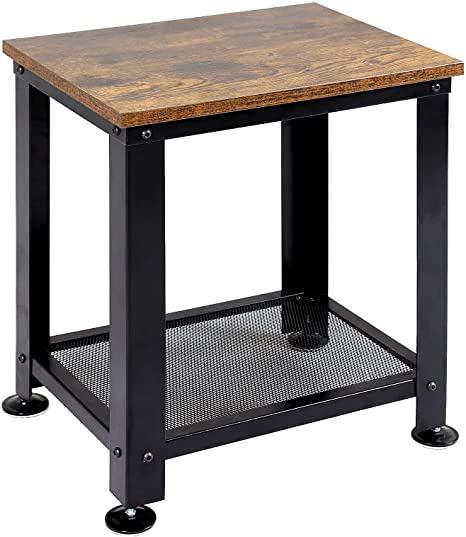 Photo 1 of 2-Tier End Table, Industrial Side Table Nightstand with Durable Metal Frame, Coffee Table with Mesh Shelves for Living Room, Coffee Bar, Rustic Brown and Black (Black). OPEN BOX.
