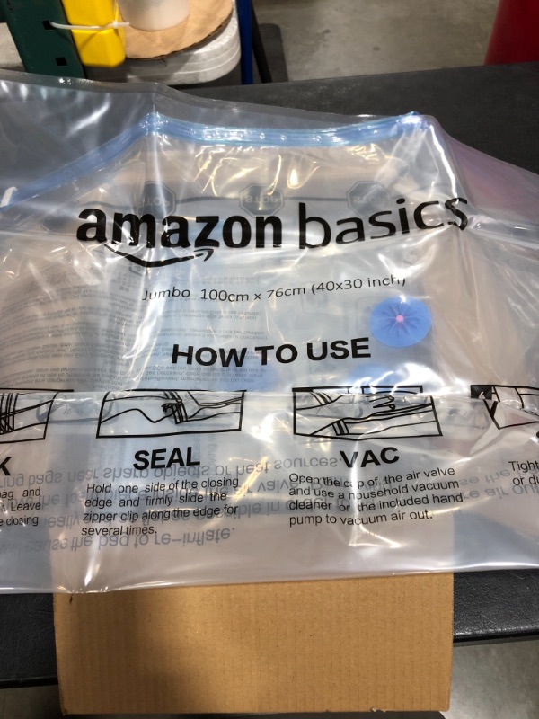 Photo 3 of Amazon Basics Vacuum Compression Storage Bags - 15-Pack (2 X-Jumbo, 5 Jumbo, 4 Large, 4 Medium). OPEN BOX, MISSING PUMP.
