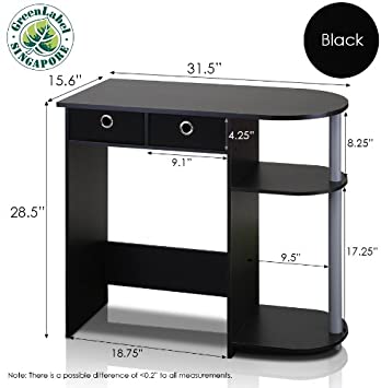 Photo 2 of Furinno Go Green Home Laptop Notebook Computer Desk/Table with 2 Drawer Bins, Black/Grey/Black. OPEN BOX. MISSING HARDWARE.
