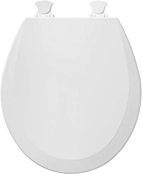 Photo 2 of Bemis 500 EC 390 Toilet Seat with Easy Clean & Change Hinges, ROUND, Durable Enameled Wood, Cotton White
