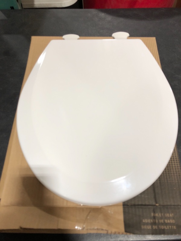 Photo 3 of Bemis 500 EC 390 Toilet Seat with Easy Clean & Change Hinges, ROUND, Durable Enameled Wood, Cotton White
