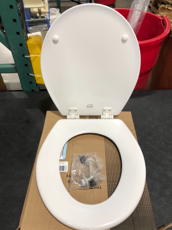 Photo 4 of Bemis 500 EC 390 Toilet Seat with Easy Clean & Change Hinges, ROUND, Durable Enameled Wood, Cotton White
