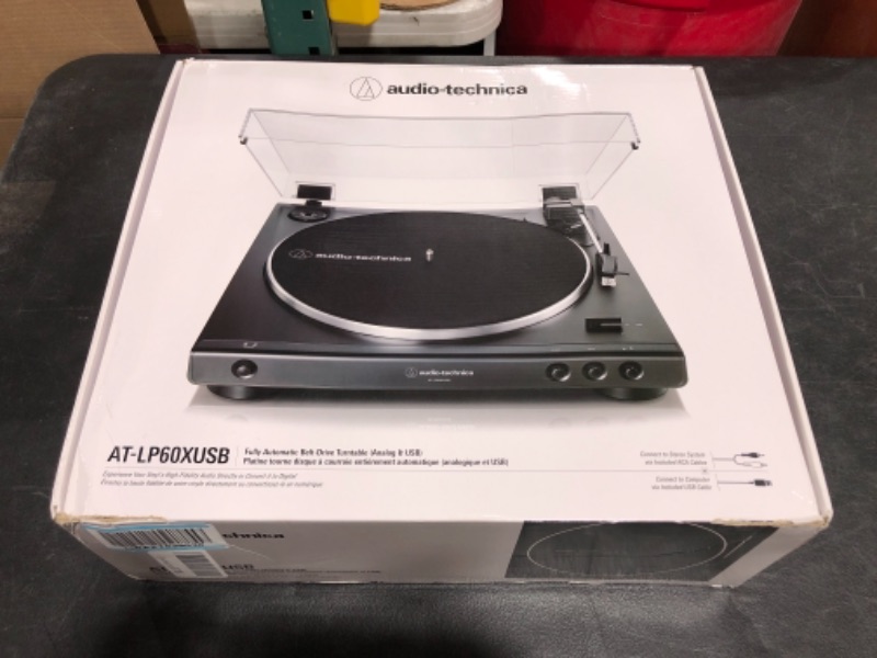 Photo 3 of Audio-Technica AT-LP60XUSB-GM Fully Automatic Belt-Drive Stereo Turntable (Analog & USB), Gunmetal, Hi-Fidelity, Plays 33 -1/3 and 45 RPM Records, Convert Vinyl to Digital
NEW IN BOX.