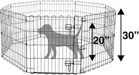 Photo 2 of Amazon Basics Foldable Metal Pet Dog Exercise Fence Pen With Door Gate - 60 x 60 x 30 Inches, Black
