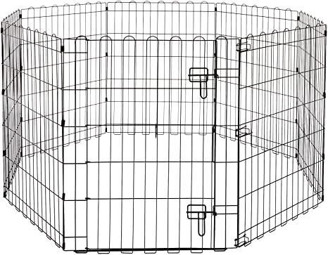 Photo 1 of Amazon Basics Foldable Metal Pet Dog Exercise Fence Pen With Door Gate - 60 x 60 x 30 Inches, Black
