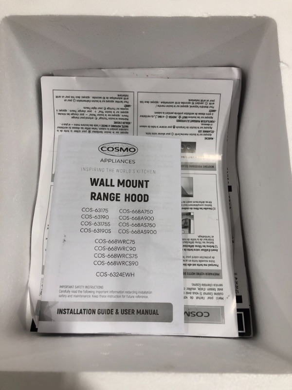 Photo 5 of Cosmo COS-668AS750 30 in. Wall Mount Range Hood with 380 CFM, Curved Glass, Ductless Convertible Duct, 3 Speeds, Permanent Filters in Stainless Steel, 30 inch
OPEN BOX RETURN. 