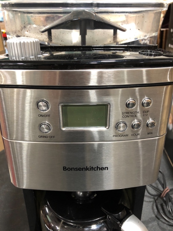 Photo 2 of BONSEN KITCHEN COFFEE MAKER WITH GRINDER. MODEL: CM8005. PRIOR USE. POWERS ON.