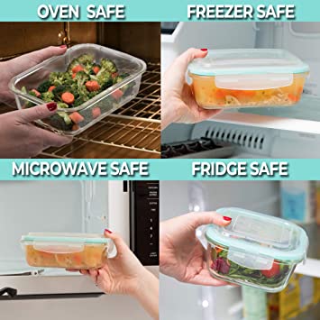 Photo 2 of [20 Piece] Vallo Glass Food Storage Containers Set with Snap Lock Lids - Safe for Microwave, Oven, Dishwasher, Freezer - BPA Free - Airtight & Leakproof
