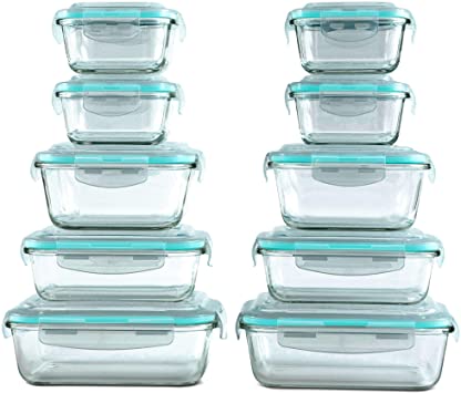 Photo 1 of [20 Piece] Vallo Glass Food Storage Containers Set with Snap Lock Lids - Safe for Microwave, Oven, Dishwasher, Freezer - BPA Free - Airtight & Leakproof
