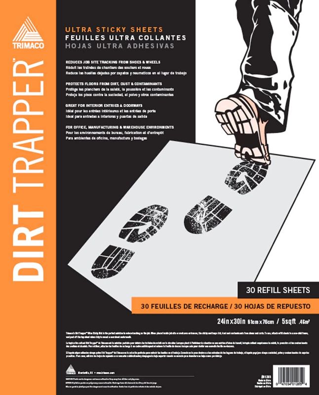 Photo 1 of Trimaco 01265 Dirt Trapper Ultra Sticky Mat 30-Layer Refill , 24-inch x 30-inch, Clear
