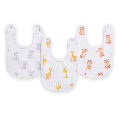 Photo 1 of aden by aden + anais Snap Bib, 100% Cotton Muslin, Soft Absorbent 3 Layers, Adjustable, 9 X 13, 3 Pack, Safari Babes
