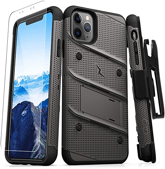 Photo 1 of ZIZO Bolt Series iPhone 11 Pro Case - Heavy-Duty Military-Grade Drop Protection w/Kickstand Included Belt Clip Holster Tempered Glass Lanyard - Gun Metal Gray
