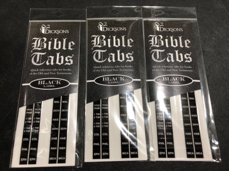 Photo 3 of Black Quick Reference Adhesive Old and New Testament Bible Indexing Tabs
LOT OF 3.