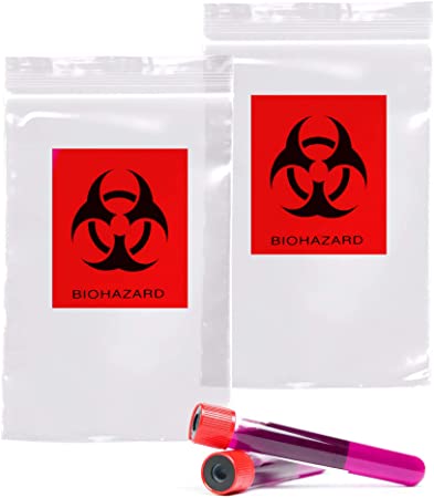 Photo 1 of APQ Pack of 100 Biohazard Specimen Bags Black and Red 3 x 5 Zipper Top Plastic Pouch Bags 3x5 Thickness 2 Mil Printed Polyethylene Transport Bags for Shipping Packing Specimens, Wholesale Price
