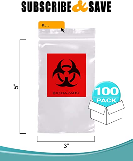 Photo 2 of APQ Pack of 100 Biohazard Specimen Bags Black and Red 3 x 5 Zipper Top Plastic Pouch Bags 3x5 Thickness 2 Mil Printed Polyethylene Transport Bags for Shipping Packing Specimen.
