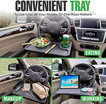 Photo 3 of Auto Steering Wheel Desk, Laptop, Tablet, iPad Or Notebook Car Travel Table, Food Eating Hook On Steering Wheel Tray, for Constant Travelers, Fits Most Vehicles Steering Wheels
