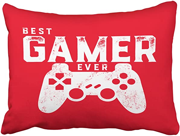 Photo 1 of Emvency Decorative Red Throw Pillow Cover Standard Size 20x26 Inches Best Gamer Ever for Video Games Geek Pillowcase with Hidden Zipper Decor Fashion Cushion Gift for Home Sofa Bedroom Couch Car
