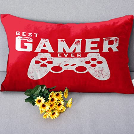 Photo 2 of Emvency Decorative Red Throw Pillow Cover Standard Size 20x26 Inches Best Gamer Ever for Video Games Geek Pillowcase with Hidden Zipper Decor Fashion Cushion Gift for Home Sofa Bedroom Couch Car
