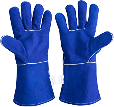 Photo 1 of FZTEY Heat&Fire&Hot Resistant Welding Oven Mig Safety Work Garden Gloves. 14 INCH. BLUE.
