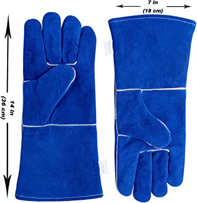 Photo 2 of FZTEY Heat&Fire&Hot Resistant Welding Oven Mig Safety Work Garden Gloves. 14 INCH. BLUE.
