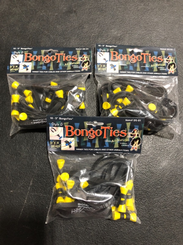 Photo 3 of BongoTies ALL-BLACK  Bongo Ties ~ 10 Pack "Style-D" ~ HANDY TIES FOR CABLES AND OTHER UNRULY ITEMS. PHOTO FOR REFERENCE. COLOR MAY VARY.
LOT OF 3