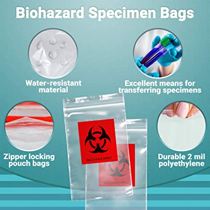 Photo 3 of APQ Pack of 100 Biohazard Specimen Bags Black and Red 3 x 5 Zipper Top Plastic Pouch Bags 3x5 Thickness 2 Mil Printed Polyethylene Transport Bags for Shipping Packing Specimens, Wholesale Price
