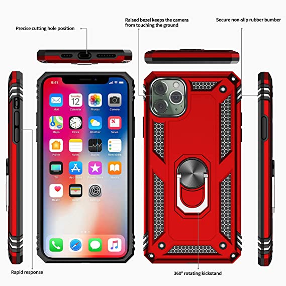 Photo 2 of LeYi Compatible for iPhone 11 Pro Max Case with Tempered Glass Screen Protector [2 Pack], Military-Grade Phone Case Cover with Ring Kickstand for Apple iPhone 11 Pro Max 6.5 inch? Red
LOT OF 6.