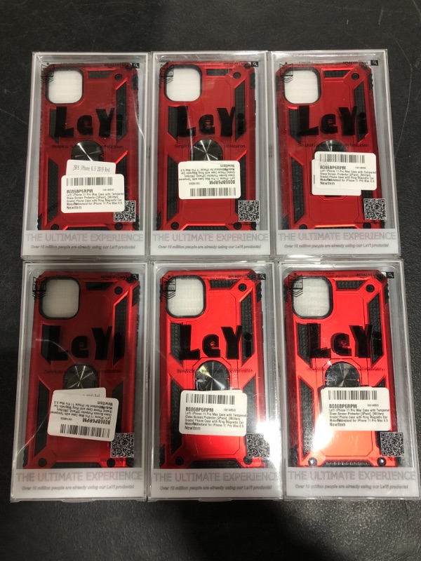 Photo 3 of LeYi Compatible for iPhone 11 Pro Max Case with Tempered Glass Screen Protector [2 Pack], Military-Grade Phone Case Cover with Ring Kickstand for Apple iPhone 11 Pro Max 6.5 inch? Red
LOT OF 6.