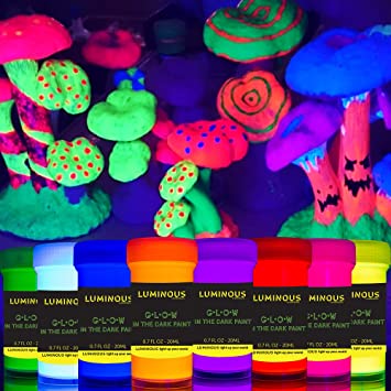 Photo 1 of Individuall Luminous Glow-in-the-Dark Paint - Set of 8 Self-Luminous Neon Paints – Long-Lasting Phosphorescent Paint – Glowing Neon Paint - 8 x 20 ml / 0.7 fl oz 
