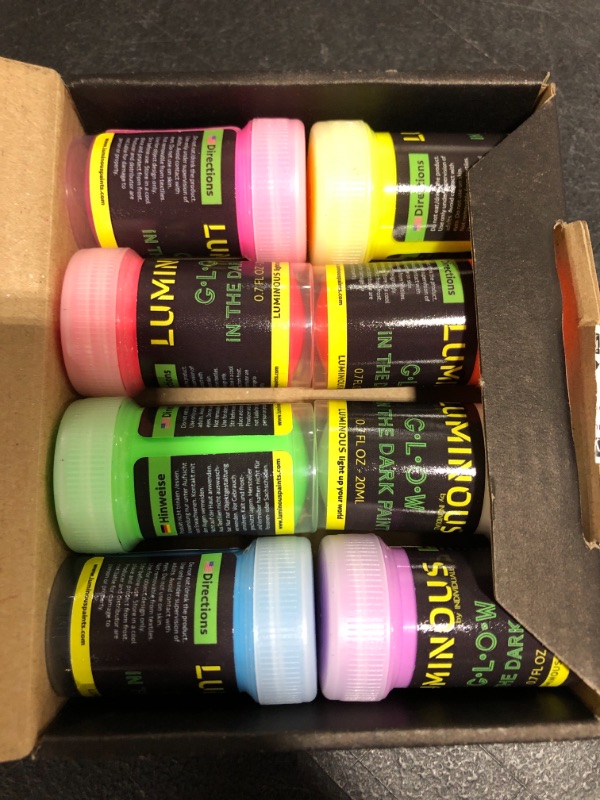 Photo 3 of Individuall Luminous Glow-in-the-Dark Paint - Set of 8 Self-Luminous Neon Paints – Long-Lasting Phosphorescent Paint – Glowing Neon Paint - 8 x 20 ml / 0.7 fl oz 
