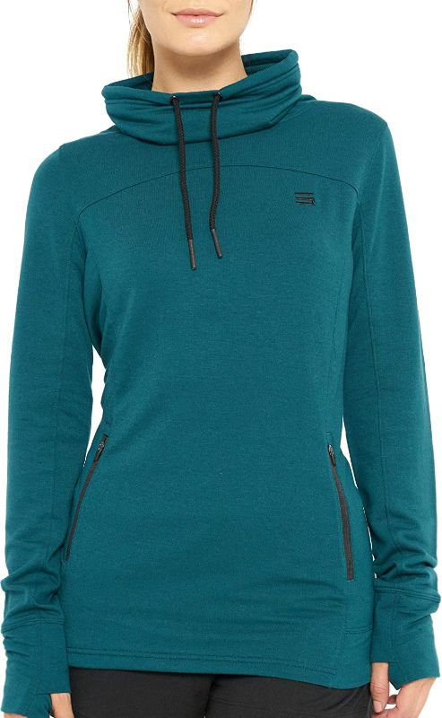 Photo 1 of Dry Fit Running Pullover Womens - Fleece Cowl Neck Run Sweater Jacket - LARGE - TEAL 
