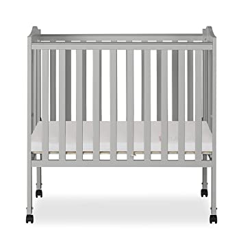 Photo 1 of Dream On Me 2-in-1 Lightweight Folding Portable Stationary Side Crib in Pebble Grey, Greenguard Gold Certified
