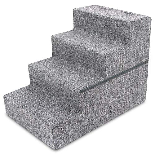 Photo 1 of Best Pet Supplies Linen Covered Foam Foldable Cat & Dog Stairs, Gray, Large
