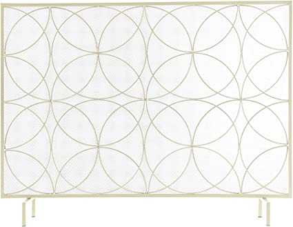 Photo 1 of Barton Premium 41" x 31" inch Single Panel Handcrafted Iron Chevron Fireplace Screen w/ Distressed Finish - Gold
