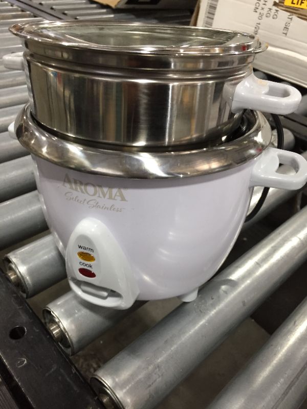 Photo 2 of Aroma Housewares 6-Cup (Cooked) / 1.2Qt. Select Stainless Pot-Style Rice Cooker, & Food Steamer, One-Touch Operation, White
