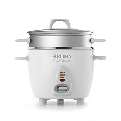 Photo 1 of Aroma Housewares 6-Cup (Cooked) / 1.2Qt. Select Stainless Pot-Style Rice Cooker, & Food Steamer, One-Touch Operation, White
