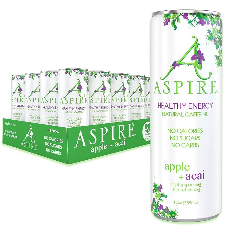 Photo 1 of Aspire Healthy Energy, Apple Acai, 24 Pack, Sugar Free Energy Drink,12 oz Cans, 80 mg of Natural Caffeine, Zero Sugar, Sparkling Caffenated Drink, Natural Energy with Vitamins B & C, Keto Drink, Vegan and Kosher Friendly

