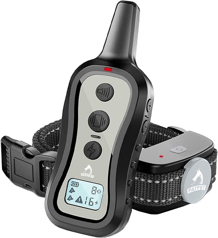 Photo 1 of PATPET Dog Training Collar Dog Shock Collar with Remote, 3 Training Modes, Beep, Vibration and Shock, Up to 1000 ft Remote Range, Rainproof for Small Medium Large Dogs
