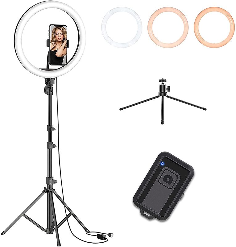 Photo 1 of 10" Selfie Ring Light with 2 Tripod Stands and Phone Holder, SUMCOO Dimmable Circle Ring Light for Live Streaming/Makeup Tutorial/YouTube Video/Online Meeting, Compatible with iPhone & Android Phone
