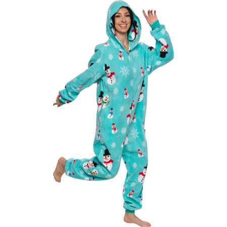 Photo 1 of FUNZIEZ! Snowman Pajama Jumpsuit Unisex Costume Pajama Loungewear - Blue - X-Small
