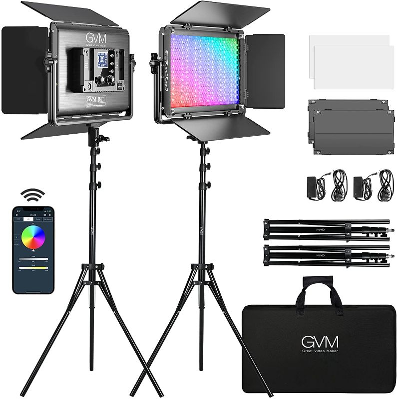 Photo 1 of GVM 1300D RGB LED Video Light, 65W Video Lighting Kit with Bluetooth Control, 2 Packs Led Panel Light for YouTube Studio, Video Shooting, Broadcasting, Conference, Aluminum Alloy Shell
