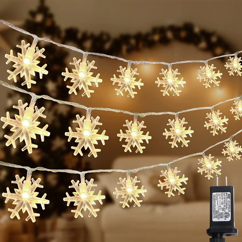 Photo 1 of 2 PACK CONNECTABLE 100 LED SNOWFLAKE CHRISTMAS LIGHTS PLUG IN 33FT