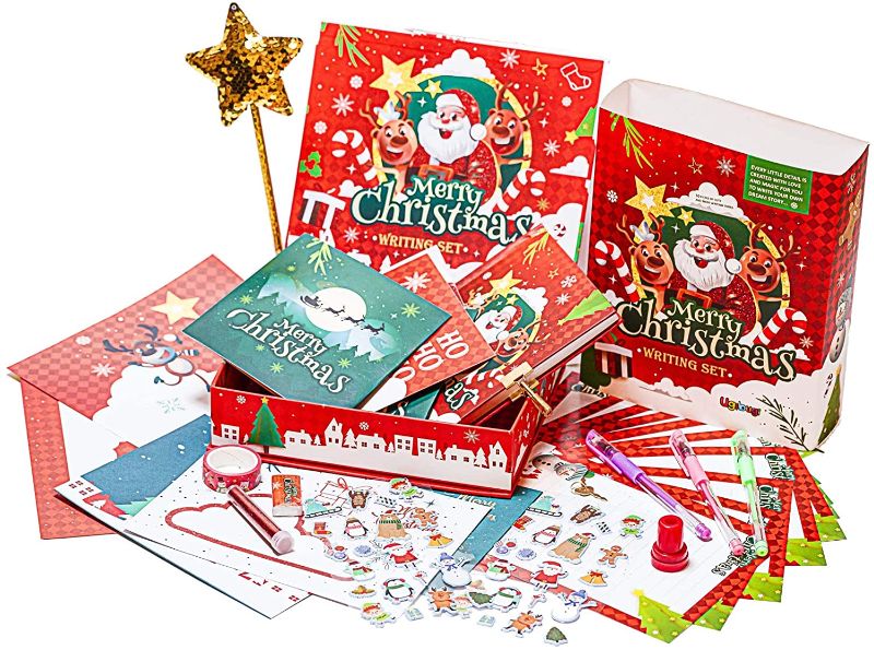 Photo 1 of Ugibugi Christmas Letter Writing Set for Girls and Boys 50 Pieces in one Box- Inspire Your Kids to Write, Stationary has Everything to Create Personalized Creative Letters
