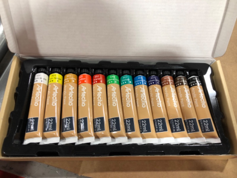 Photo 2 of Artecho Acrylic Paint Set of 12 Colors, 22ml / 0.74oz Primary Acrylic Paint for Beginners, Kids, Adults, Supplies for Wood, Fabric, Shoe, Rock, Crafts & Canvas
