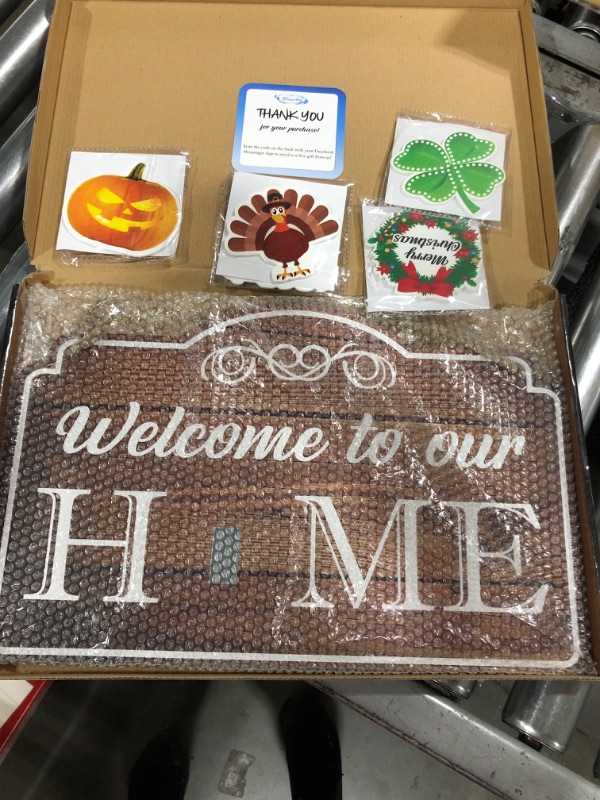 Photo 2 of Bigtime Signs Welcome to Our Home Brown Wood Grain Print Door & Wall Decor 8 Interchangeable Holiday Magnets Halloween, Easter, Fall, Christmas, Valentines - Front Porch Hanging Plaque Decoration
